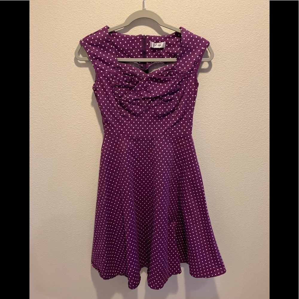 Mixinni Dress. Purple w/white polka dot. Cute! SzM​​​​​​​​​​​​​​​​​​​​​